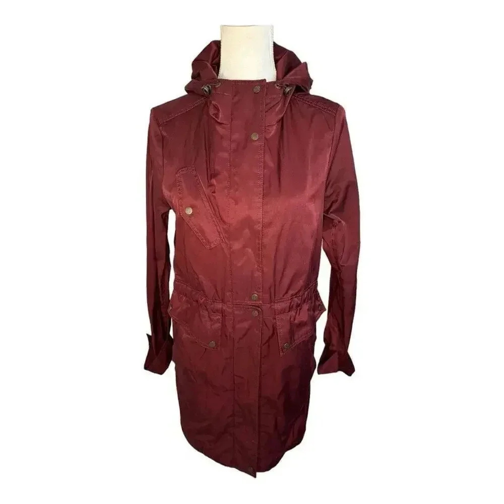 Vince CAMUTO Women’s Small Burgundy Long‎ Parka Jacket Removable Hood